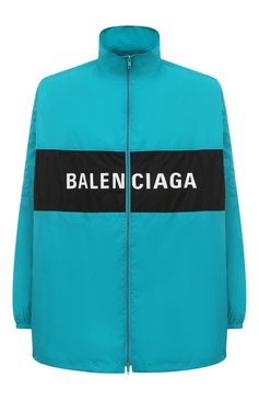 Мужская куртка BALENCIAGA бирюзового цвета, арт. 725302/TN019 | Фото 1 (Драгоценные камни: Проставлено; Рукава: Длинные; Материал подклада: Синтетический материал; Длина (верхняя одежда): До середины бедра; Материал сплава: Проставлено; Материал внешний: Синтетический материал; Стили: Спорт-шик; Кросс-КТ: Ветровка, Легкие)