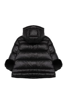 Детская пуховое пальто brionnais MONCLER ENFANT черного цвета, арт. E2-954-49953-25-539MC/4-6A | Фото 2 (Кросс-КТ: Зима; Девочки Кросс-КТ: Пуховик-верхняя одежда; Рукава: Длинные; Материал внешний: Синтетический материал; Материал сплава: Проставлено, Проверено; Материал подклада: Синтетический материал; Статус проверки: Проверено, Проверена категория; Драгоценные кам�ни: Проставлено; Материал утеплителя: Пух и перо)