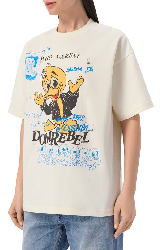 Хлопковая футболка DOMREBEL WH0 CARES/T-SHIRT Кремовый  WH0 CARES/T-SHIRT Фото 3
