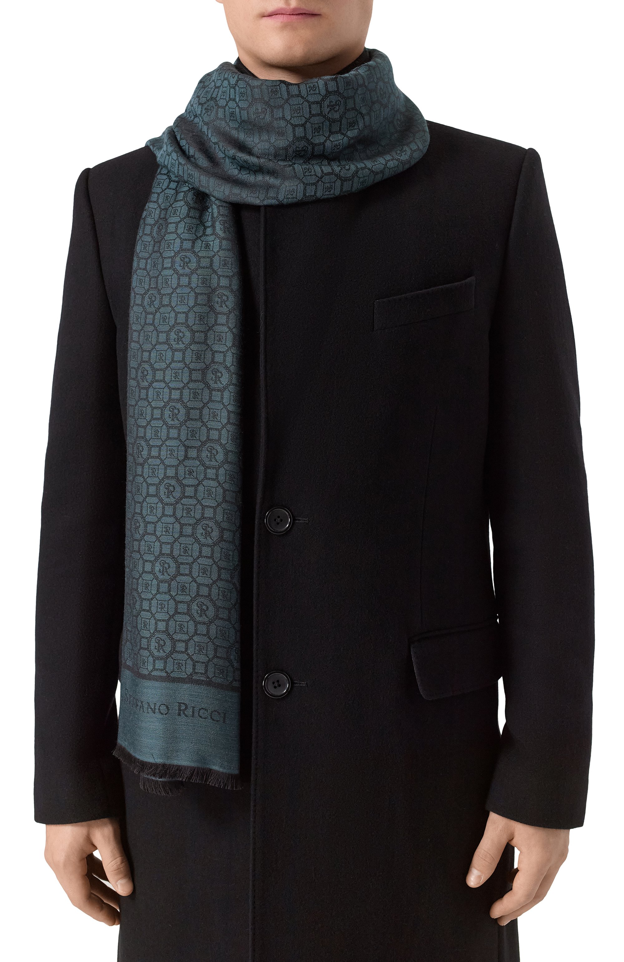 Шарф из шелка и кашемира STEFANO RICCI темно-зеленого цвета по цене 61450 руб., арт. MWA4300020/7442, фото 2 Шарф из шелка и кашемира STEFANO RICCI, арт. MWA4300020/7442, фото 2