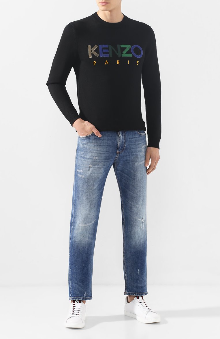 Мужской шерстяной джемпер KENZO черного цвета, арт. F965PU2173LC | Фото 2 (Мужское Кросс-КТ: Джемперы; Материал внешний: Шерсть; Статус проверки: Проверена категория, Проверено; Рукава: Длинные; Длина (для топов): Стандартные; Принт: С принтом; Вырез: Круглый; Стили: Кэжуэл)