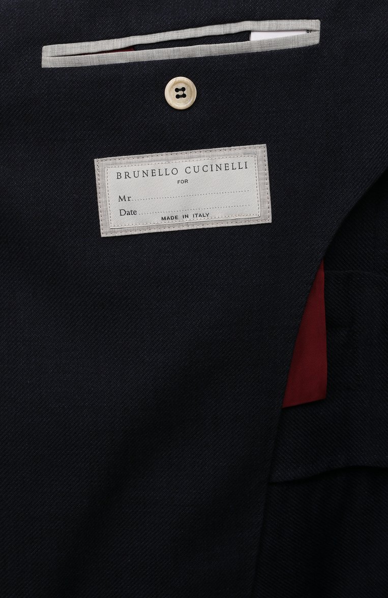 Мужской костюм из хлопка и шерсти BRUNELLO CUCINELLI темно-синего цвета, арт. MS463LDWH | Фото 10 (Рукава: Длинные; Материал внешний: Хлопок, Шерсть; Стили: Классический; Костюмы М: Однобортный; Автомати�зация ТО: Проставлено; Автоматизация состава: Проставлено)