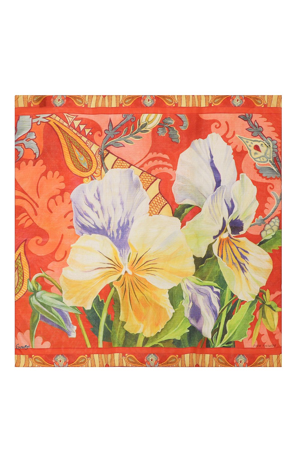 Шелковый платок анютины глазки GOURJI, арт. T23VT1, фото 4