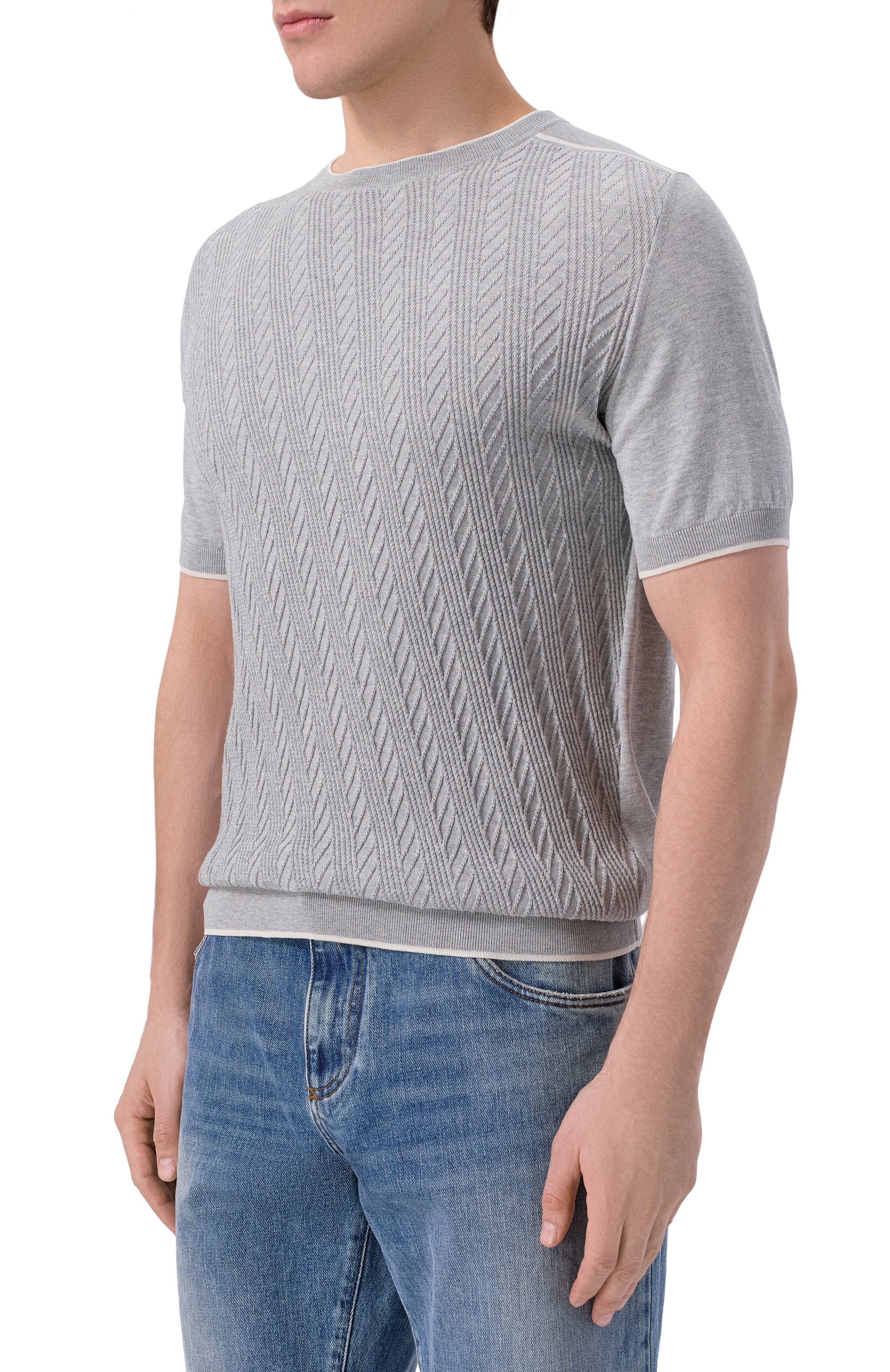 Джемпер из хлопка и шелка ANDREA CAMPAGNA серого цвета по цене 84150 руб., арт. SU26ST200-00/FST262, фото 3 Джемпер из хлопка и шелка ANDREA CAMPAGNA, арт. SU26ST200-00/FST262, фото 3