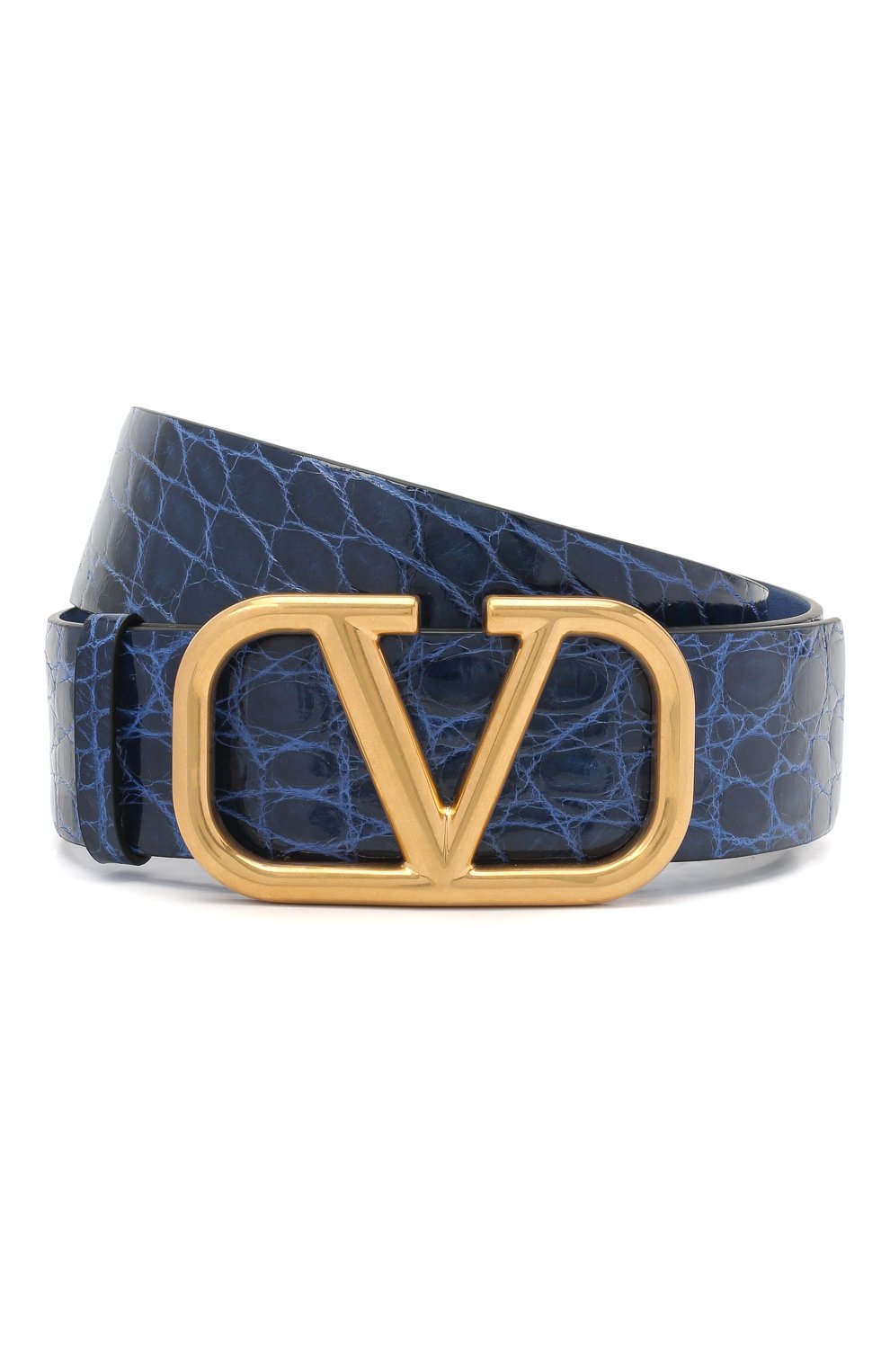 Ремень из кожи аллигатора vlogo signature VALENTINO синего цвета по цене 144000 руб., арт. UW2T0S11/QRL/AMIS, фото 1 Ремень из кожи аллигатора vlogo signature VALENTINO, арт. UW2T0S11/QRL/AMIS, фото 1