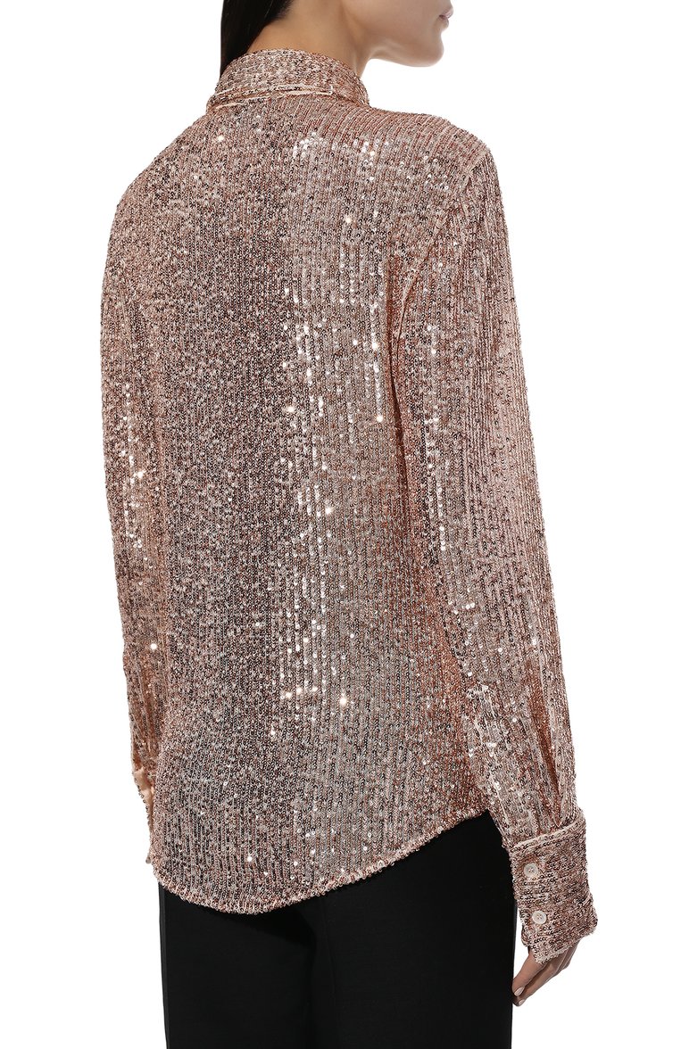 Женская рубашка с отделкой пайетками TOM FORD золотого цвета, арт. CA3204-FAE381 | Фото 4 (Рукава: Длинные; Материал внешний: Синтетический материал; Стили: Гламурный, Кэжуэл; Женское Кросс-КТ: Рубашка-одежда; Принт: Без принта; Длина (для топов): Стандартные; Детали: Декор; Автоматизация состава: Проставлено; Автоматизация ТО: Проставлено)