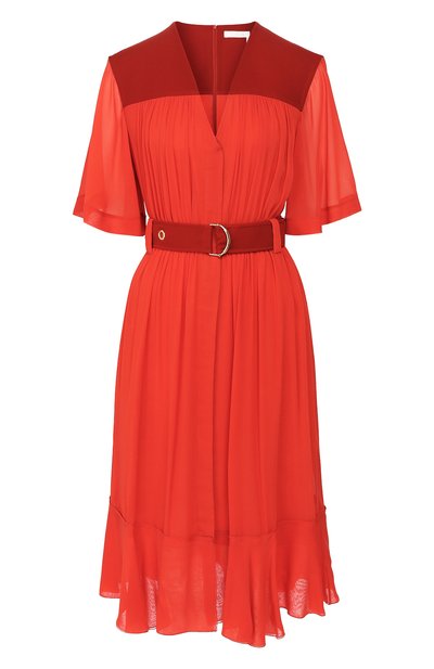 Платье-миди с поясом и v-образным вырезом CHLOÉ, арт. CHC18AR045001, фото 1