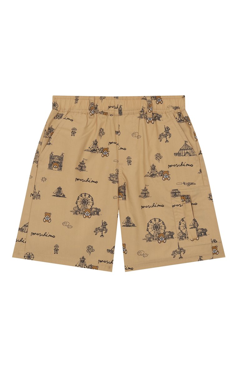 Детские хлопковые шорты MOSCHINO бежевого цвета, арт. HUQ024/LLB47/4-8 | Фото 1 (Мат�ериал внешний: Хлопок; Нос: Не проставлено; Случай: Повседневный; Тематический товар: Teddy Bear; Автоматизация состава: Проставлено; Ростовка одежда: 6 лет | 116 см, 4 года | 104 см, 8 лет | 128 см, 5 лет | 110 см)
