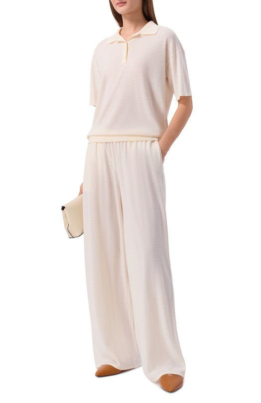 Брюки из шерсти и шелка 12 STOREEZ 135851 Кремовый  135851 Фото 2