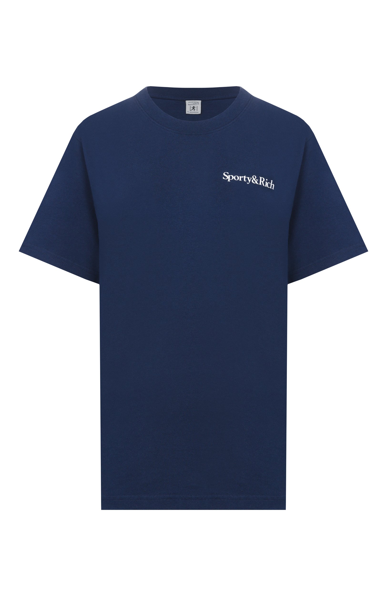 Хлопковая футболка SPORTY AND RICH синего цвета по цене 12150 руб., арт. T0119712300BL132, фото 1 Хлопковая футболка SPORTY AND RICH, арт. T0119712300BL132, фото 1