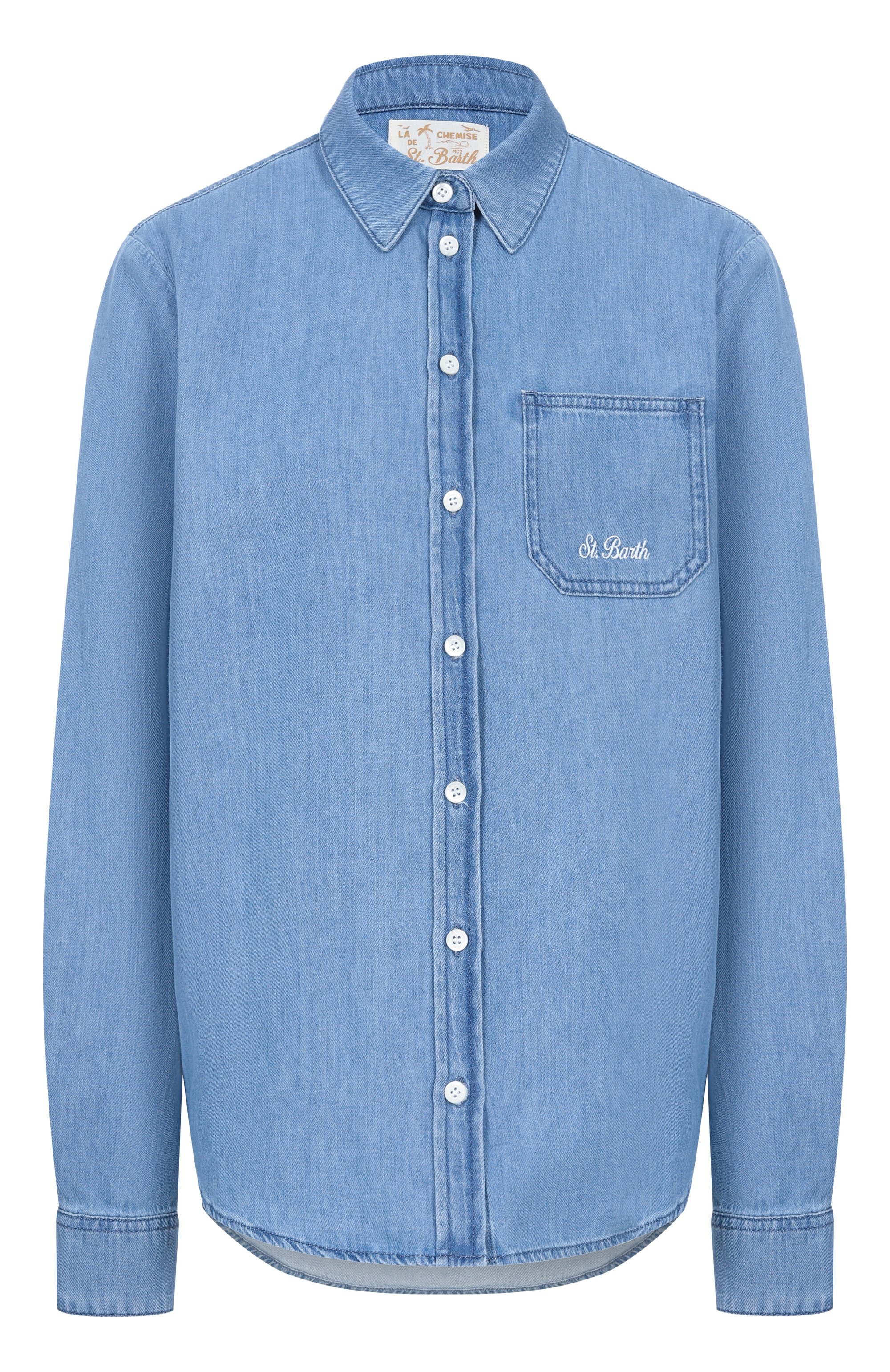 Джинсовая рубашка MC2 SAINT BARTH голубого цвета по цене 26350 руб., арт. MDH002-00165L/MEREDITH DENIM, фото 1 Джинсовая рубашка MC2 SAINT BARTH, арт. MDH002-00165L/MEREDITH DENIM, фото 1