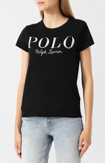 Хлопковая футболка с круглым вырезом и логотипом бренда POLO RALPH LAUREN черного цвета по цене 9615 руб., арт. 211719204, фото 3 Хлопковая футболка с круглым вырезом и логотипом бренда POLO RALPH LAUREN, арт. 211719204, фото 3