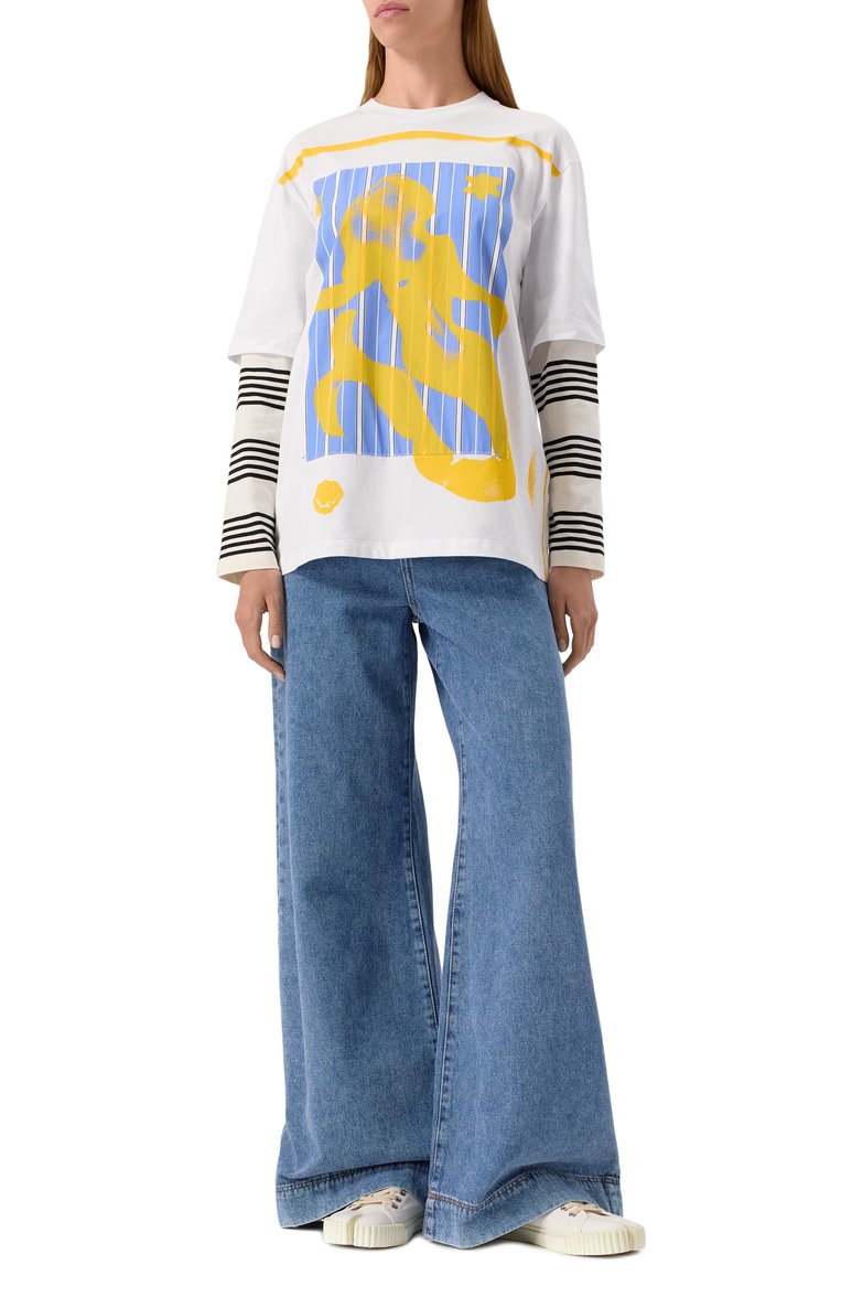 Женская хлопковый лонгслив MSGM белого цвета, арт. 3841MDM142/257002 | Фото 2 (Материал внешний: Хлопок; Рукава: Длинные; Длина (для топов): Стандартные; Стили: Гранж; Принт: С принтом)