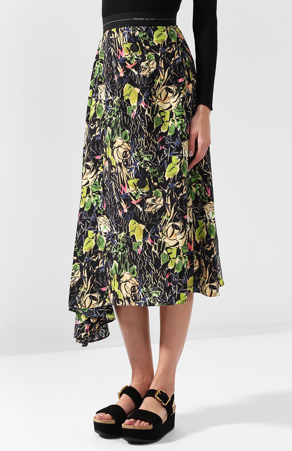 Шелковая юбка асимметричного кроя с принтом PRADA, арт. P195N-1RZM-F0002, фото 3