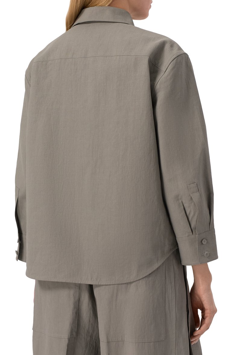 Женская льняная рубашка JIL SANDER серого цвета, арт. J02DL0205/J60001 | Фото 4 (Длина (для топов): Стандартные; Рукава: Длинные; Материал внешний: Лен; Принт: Без принта; Женское Кросс-КТ: Рубашка-одежда; Стили: Минимализм; Автоматизация состава: Проставлено; Автомати�зация ТО: Проставлено)