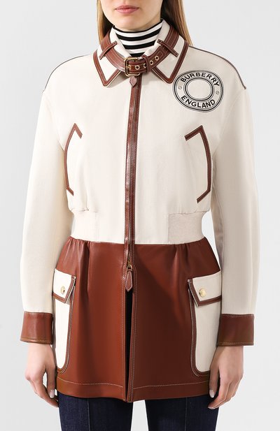 Куртка из смеси хлопка и кожи BURBERRY кремового цвета по цене 473500 руб., арт. 4564444, фото 3 Куртка из смеси хлопка и кожи BURBERRY, арт. 4564444, фото 3