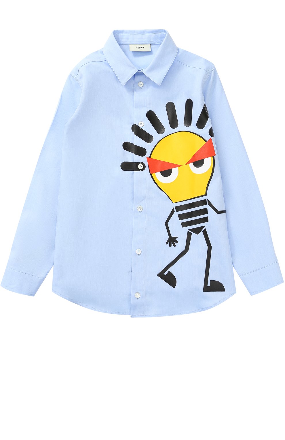 Хлопковая рубашка с принтом FENDI голубого цвета по цене 16800 руб., арт. JMC044/1PH/2A-5A, фото 1 Хлопковая рубашка с принтом FENDI, арт. JMC044/1PH/2A-5A, фото 1