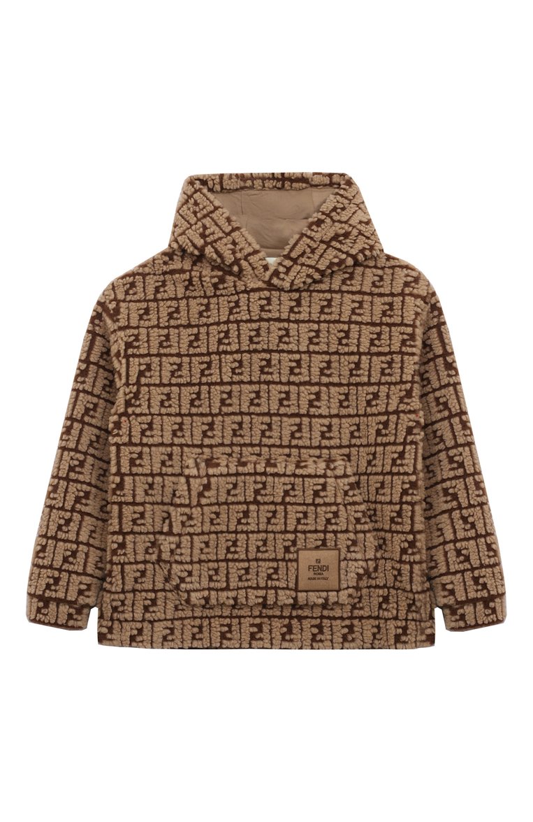 Детский шерстяное худи FENDI коричневого цвета, арт. JUH066/A0CD/8A-12+ | Фото 1 (Материал подкл�ада: Хлопок; Рукава: Длинные; Материал внешний: Синтетический материал; Девочки Кросс-КТ: Худи-одежда; Ростовка одежда: 8 лет | 128 см, 10 - 11 лет | 140 - 146см, 12 лет | 152 см)