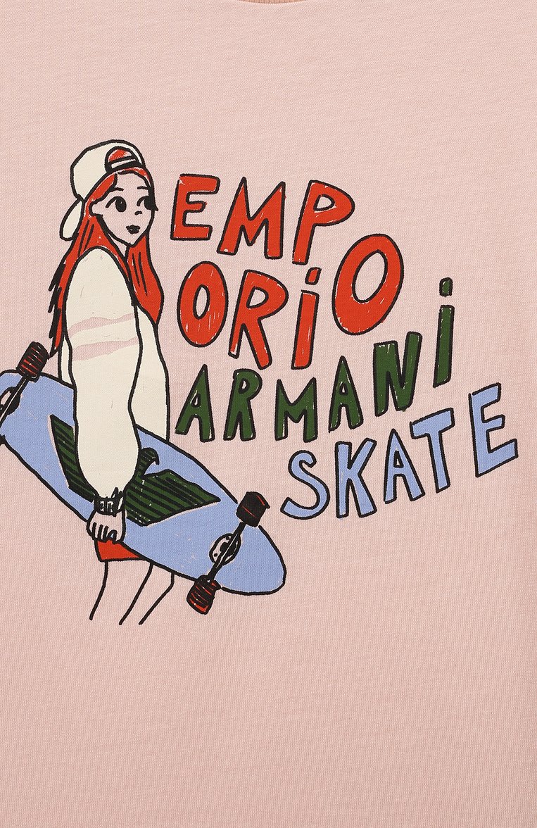 Детская хлопковая футболка EMPORIO ARMANI розового цвета, арт. 3D3T01/3J52Z | Фото 3 (Материал внешний: Хлопок; Рукава: Короткие; Девочки Кросс-КТ: футболка-одежда; Ростовка одежда: 6 лет | 116 см, 7 лет | 122 см, 8 лет | 128 см, 10 - 11 лет | 140 - 146см, 13 - 15 лет | 158 см, 16 лет | 164 см, 5 лет | 110 см, 4 года | 104 см)