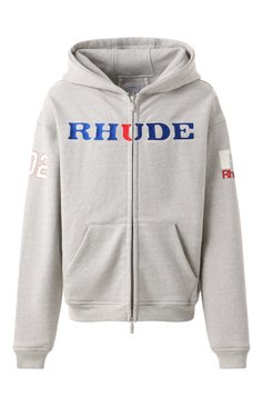 Мужской хлопковая толстовка RHUDE серого цвета, арт. RHFW24H006013 | Фото 1 (Материал сплава: Проставлено; Рукава: Длинные; Длина (для топов): Стандартные; Драгоценные камни: Проставлено; Стили: Кэжуэл; Мужское Кросс-КТ: Толстовка-одежда; Материал внешний: Хлопок)