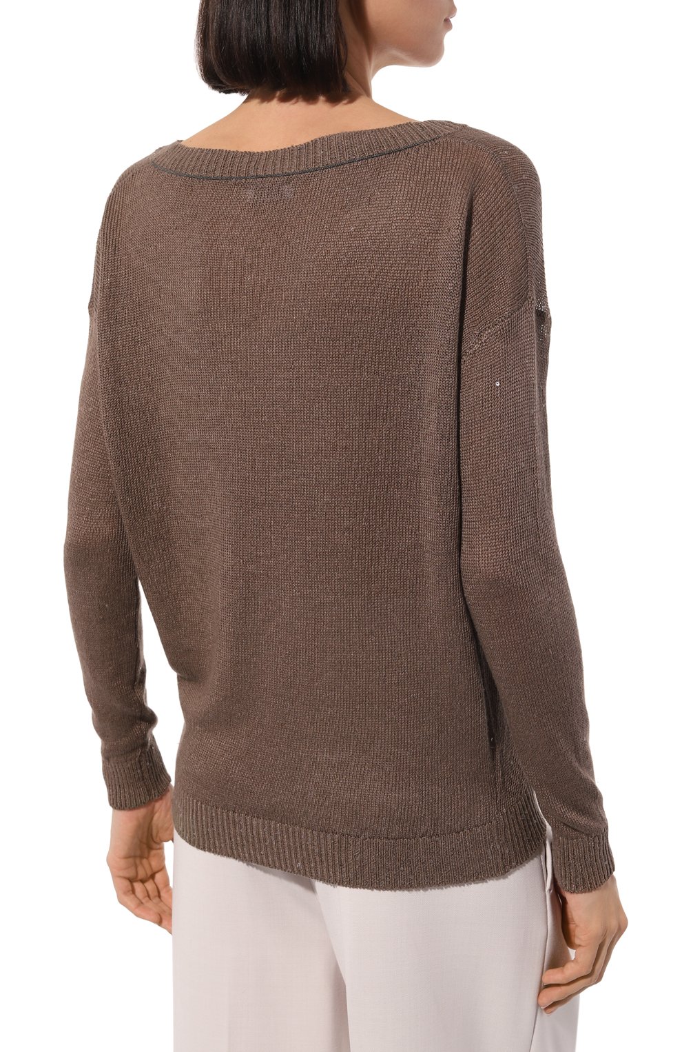 Пуловер изо льна и шелка BRUNELLO CUCINELLI хаки цвета по цене 144500 руб., арт. M1000B1033, фото 4 Пуловер изо льна и шелка BRUNELLO CUCINELLI, арт. M1000B1033, фото 4