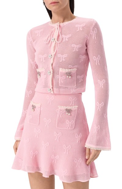 Хлопковый кардиган SELF-PORTRAIT розового цвета по цене 65350 руб., арт. SS25164CP, фото 3 Хлопковый кардиган SELF-PORTRAIT, арт. SS25164CP, фото 3