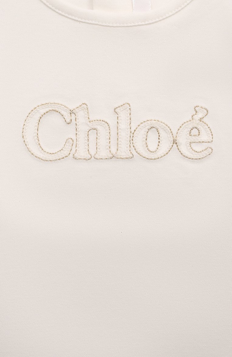 Детский хлопковая футболка CHLOÉ белого цвета, арт. C20019/2A-5A | Фото 3 (Материал внешний: Хлопок; Нос: Не проставлено; Материал сплава: Проставлено; Кросс-КТ НВ: Футболка; Ростовка одежда: 18 мес | 86 см, 24 мес | 92 см)