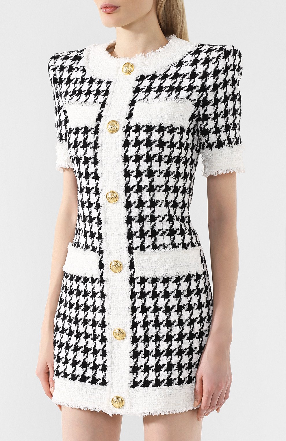 Буклированное платье BALMAIN черно-белого цвета по цене 477500 руб., арт. RF16152/C005, фото 3 Буклированное платье BALMAIN, арт. RF16152/C005, фото 3