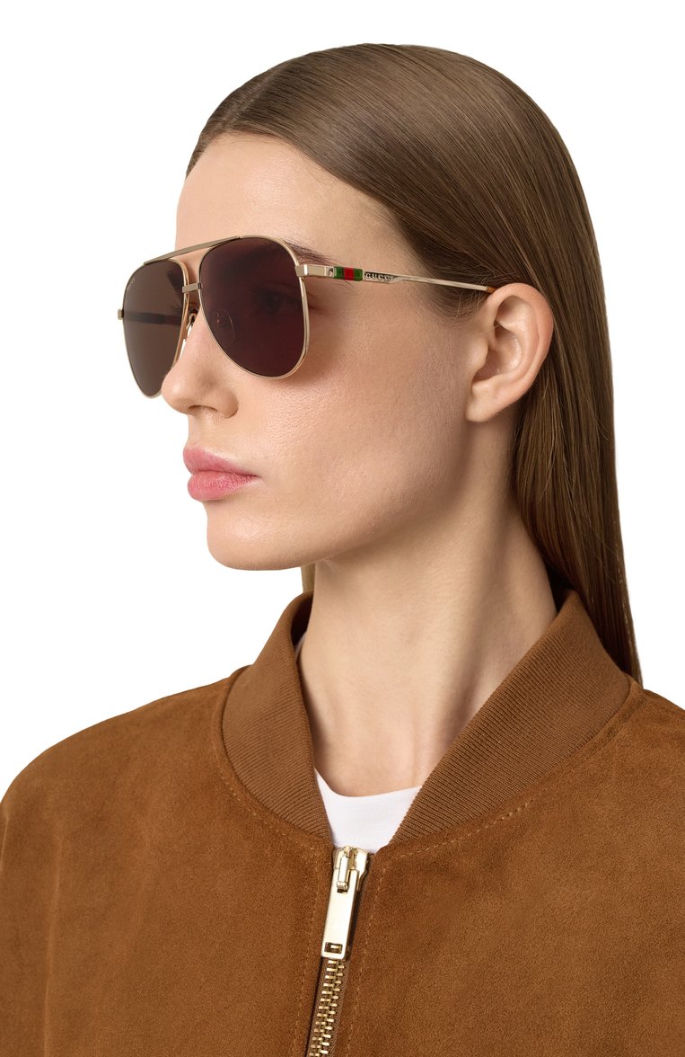 Женские солнцезащитные очки GUCCI коричневого цвета, арт. GG1677S 002 | Фото 3 (Материал: Металл; Региональные ограничения белый список (Axapta Mercury): Не проставлено; Тип очков: С/з; Нос: Не проставлено; Кросс-КТ: С/з-унисекс; Очки форма: Авиаторы; Оптика Гендер: оптика-унисекс)