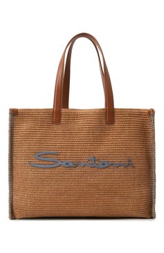 Женская сумка-тоут SANTONI бежевого цвета, арт. DIBBA2447BA-HTR7Z43 | Фото 1 (Драгоценные камни: Проставлено; Размер: large; Материал сплава: Проставлено; Материал: Рафия)