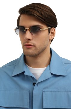 Женские солнцезащитные очки BALI EYEWEAR голубого цвета, арт. B24 C2 | Фото 3 (Кросс-КТ: С/з-унисекс; Региональные ограничения белый список (Axapta Mercury): Не проставлено; Нос: Не проставлено; Тип очков: С/з; Материал: Металл; Очки форма: Квадратные, Безоправные; Оптика Гендер: оптика-унисекс)