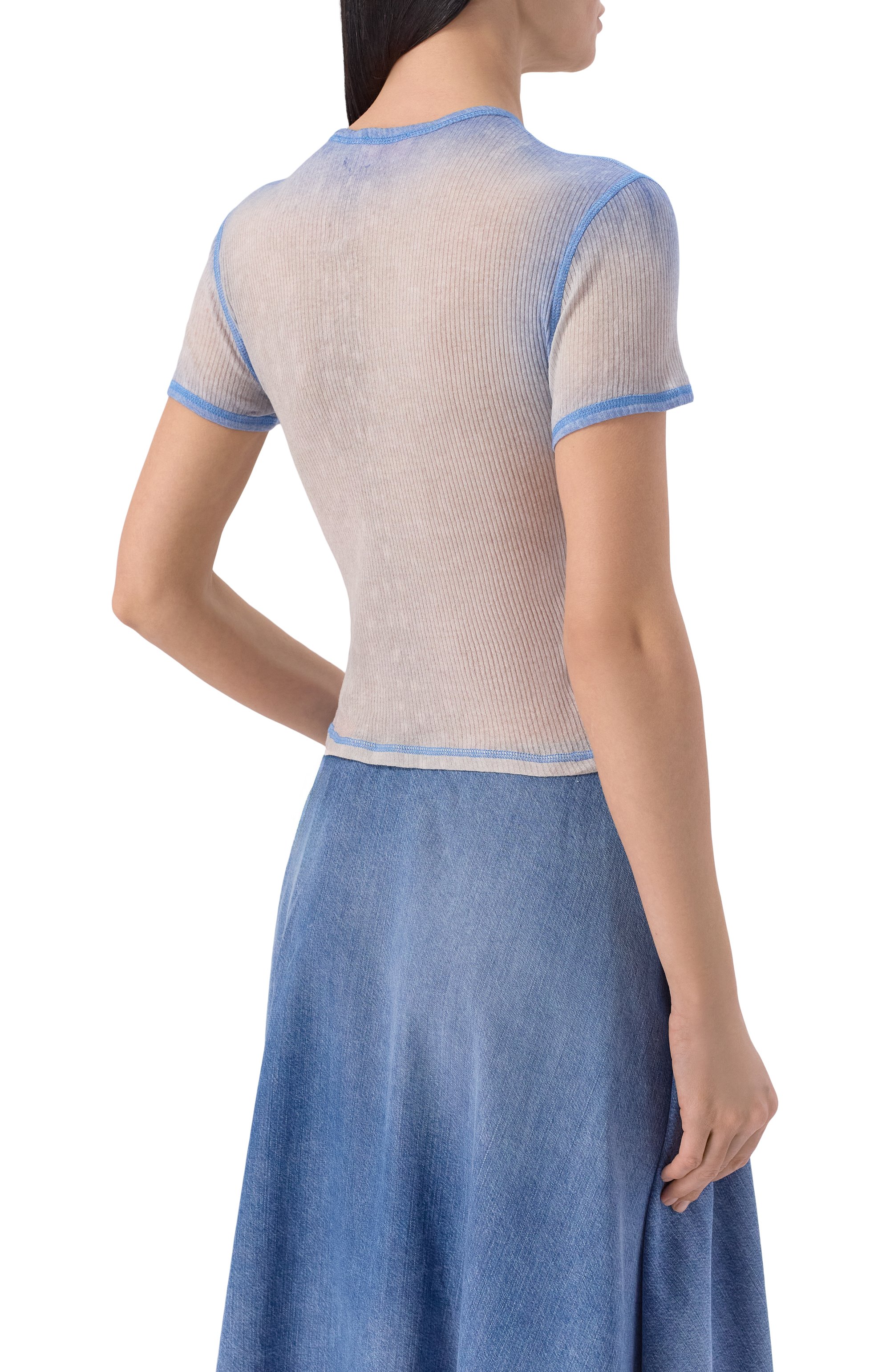 Хлопковая футболка DIESEL голубого цвета по цене 25800 руб., арт. A23519/0HGCN, фото 4 Хлопковая футболка DIESEL, арт. A23519/0HGCN, фото 4