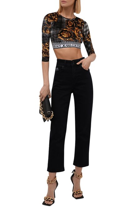 Женский топ VERSACE JEANS COUTURE разноцветного цвета, арт. 71HAH229-71DP229 VELLUT0 ST PRINT/JS023 | Фото 2 (Длина (для топов): Укороченные; Рукава: 3/4; Материал внешний: Синтетический материал; Стили: Гламурный)