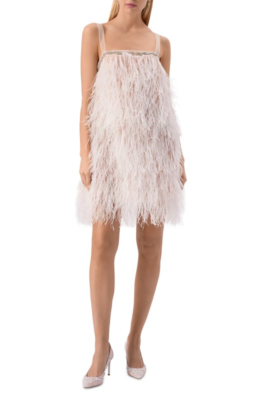 Шелковое платье с отделкой перьями Giulia Gurman D19 Белый  D19 Фото 2