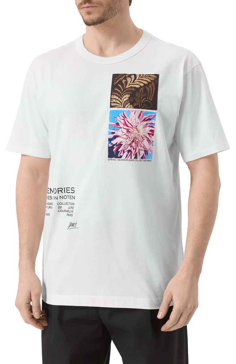 Мужская хлопковая футболка DRIES VAN NOTEN белого цвета, арт. 251-021109-1600 | Фото 3 (Материал внешний: Хлопок; Длина (для топов): Стандартные; Рукава: Короткие; Принт: С принтом; Стили: Гранж; Мужское Кросс-КТ: Футболка-одежда; Автоматизация ТО: Проставлено; Автоматизация состава: Проставлено; Детали: Без декора)