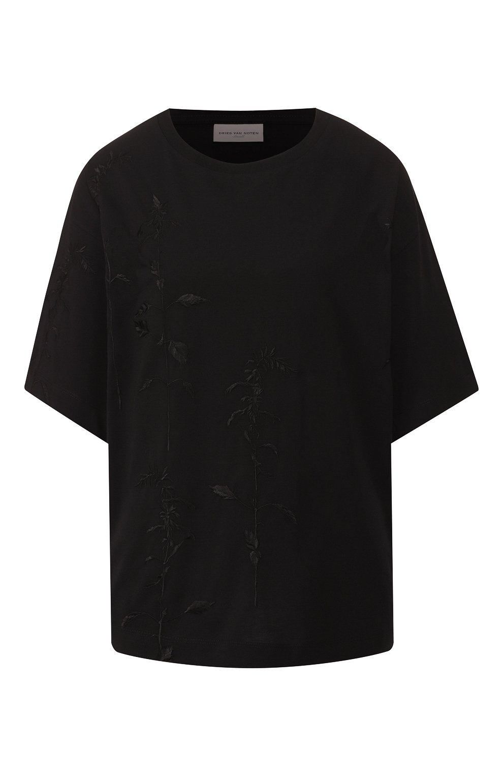 Хлопковая футболка DRIES VAN NOTEN черного цвета по цене 22900 руб., арт. 192-11179-8611, фото 1 Хлопковая футболка DRIES VAN NOTEN, арт. 192-11179-8611, фото 1