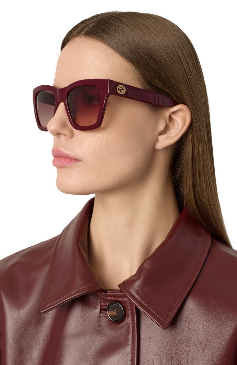 Женские солнцезащитные очки GUCCI бордового цвета, арт. GG1714S 003 | Фото 2 (Материал: Пластик; Региональные ограничения белый список (Axapta Mercury): Не проставлено; Нос: Не проставлено; Тип очков: С/з; Оптика Гендер: оптика-женское; Очки форма: Квадратные)