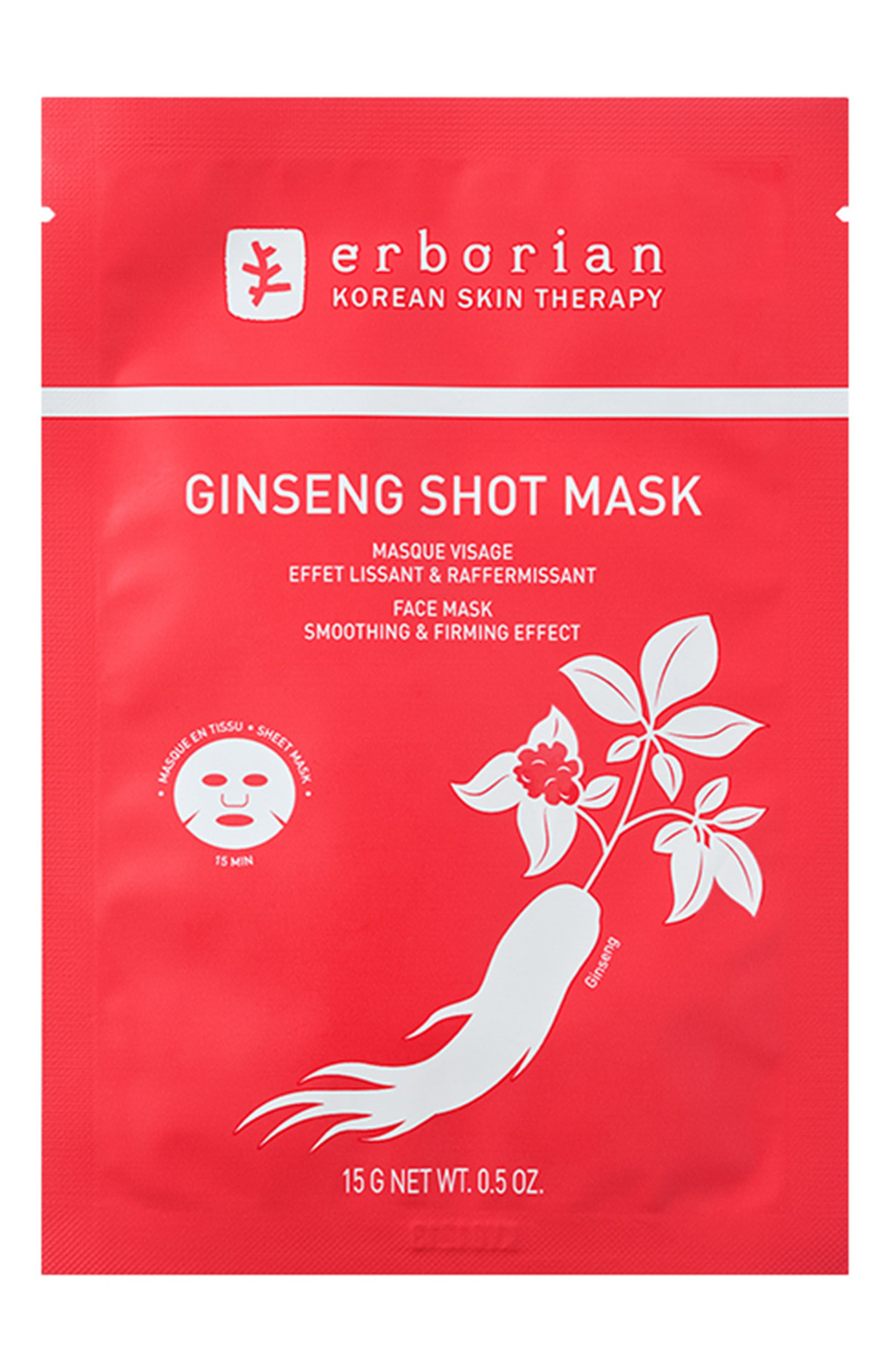 Тканевая маска «женьшень» (15g) ERBORIAN бесцветного цвета по цене 1190 руб., арт. 787863, фото 1 Тканевая маска «женьшень» (15g) ERBORIAN, арт. 787863, фото 1