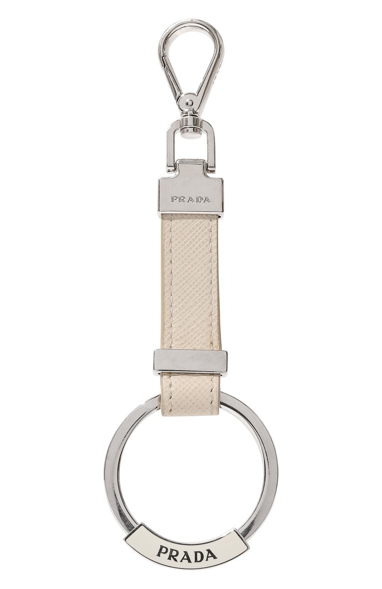 Мужской кожаный брелок PRADA белого цвета, арт. 2PP042-053-F0K74 | Фото 1 (Материал: Натуральная кожа, Металл; Нос: Не проставлено; Материал сплава: Проставлено)