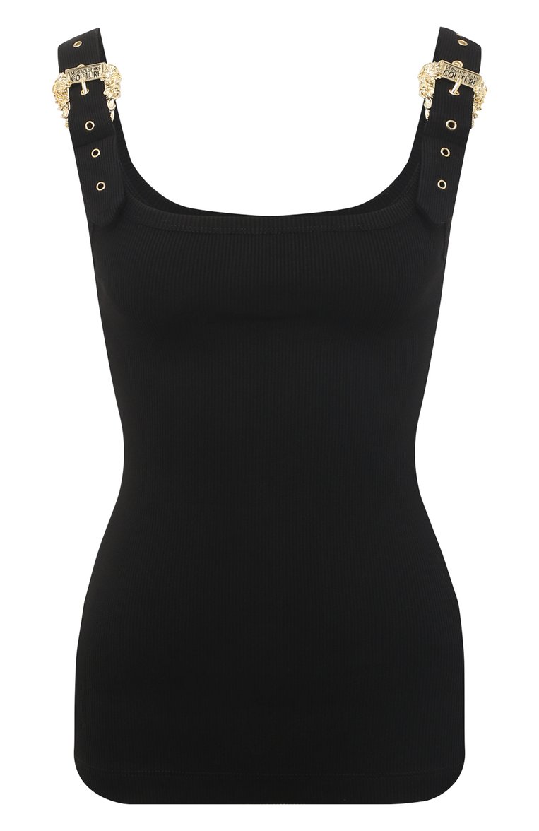 Женская хлопковая майка VERSACE JEANS COUTURE черного цвета, арт. 74HAM619/J0004 | Фото 1 (Длина (для топов): Стандартные; Материал внешний: Хлопок; Женское Кросс-КТ: Майка-одежда; Стили: Кэжуэл)