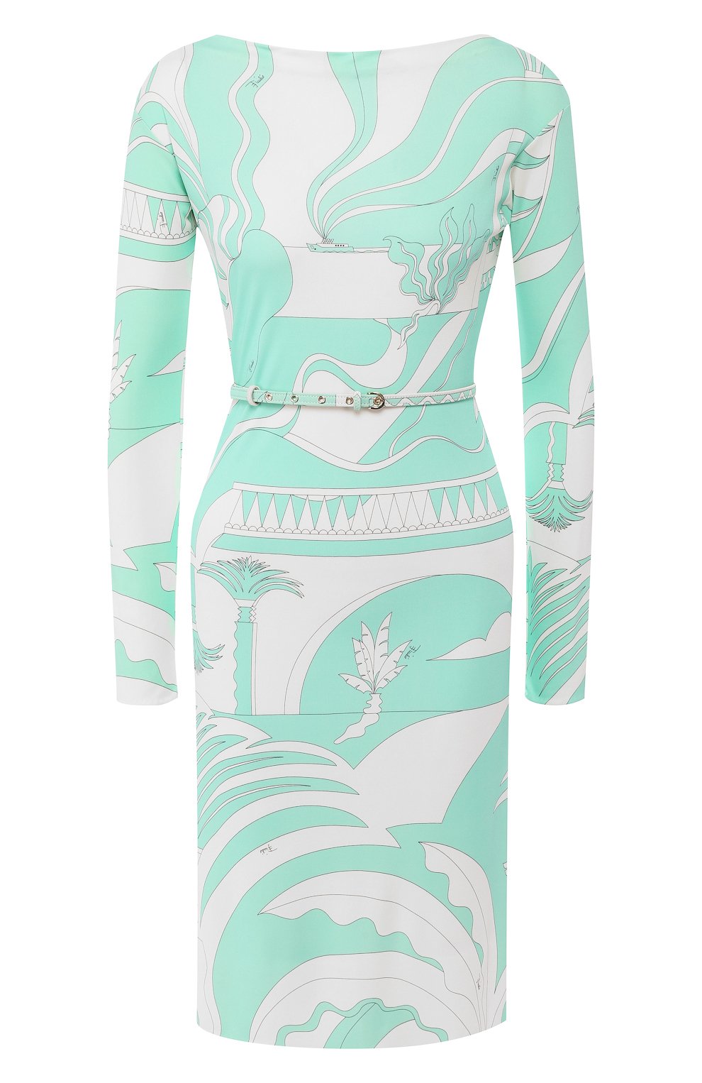 Платье с поясом EMILIO PUCCI бирюзового цвета по цене 72800 руб., арт. 9HJH38/9H797, фото 1 Платье с поясом EMILIO PUCCI, арт. 9HJH38/9H797, фото 1