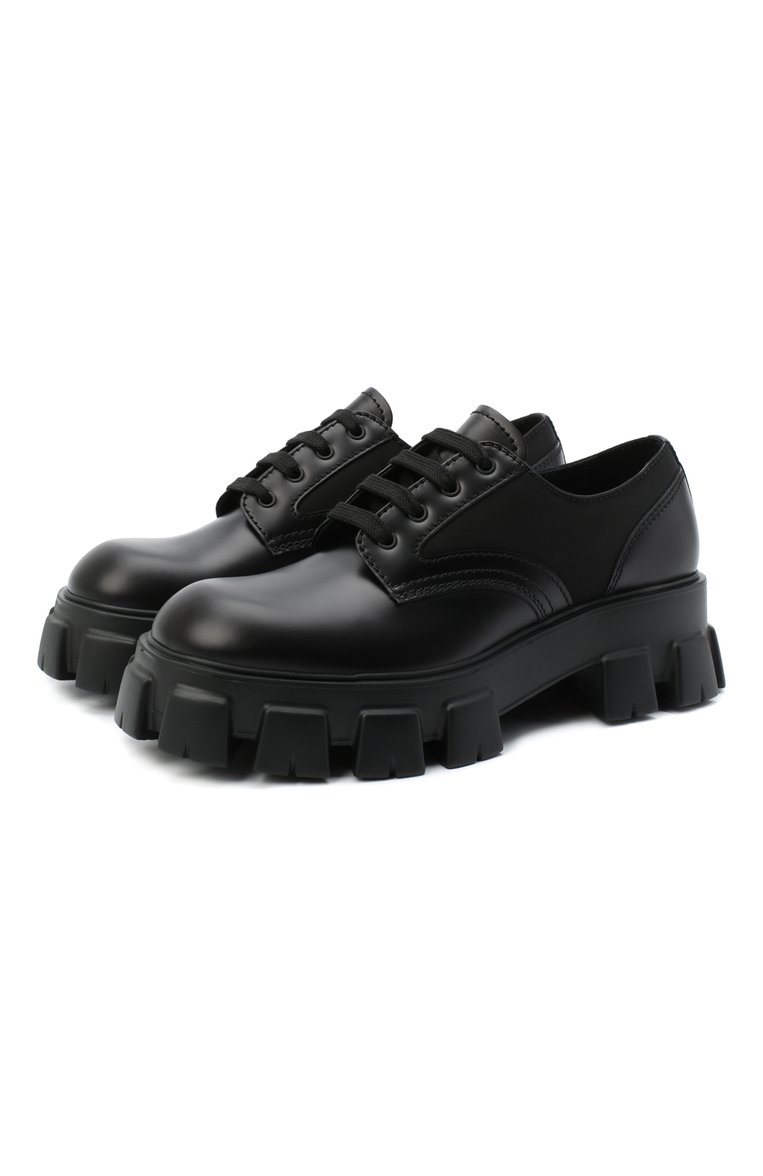 Мужские кожаные дерби PRADA черного цвета, арт. 2EE342-3L09-F0002 | Фото 1 (Стили: Классический; Региональные ограничения белый список (Axapta Mercury): Не проставлено; Нос: Не проставлено; Материал внешний: Натуральная кожа)