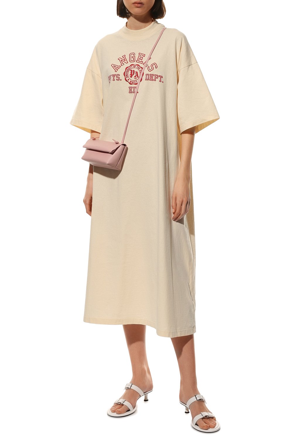 Хлопковое платье PALM ANGELS кремового цвета по цене 43900 руб., арт. PWDB105S22JER0010325, фото 2 Хлопковое платье PALM ANGELS, арт. PWDB105S22JER0010325, фото 2