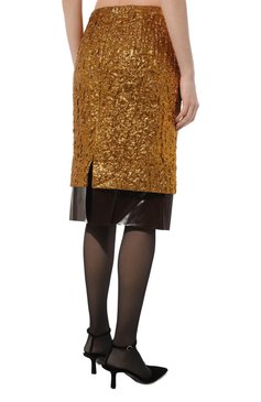 Женская юбка DRIES VAN NOTEN золотого цвета, арт. 232-010820-7158 | Фото 4 (Стили: Гламурный; Материал внешний: Синтетический материал; Женское Кросс-КТ: Юбка-одежда; Материал сплава: Проставлено; Длина Ж (юбки, платья, шорты): До колена; Драгоценные камни: Проставлено; Материал подклада: Вискоза)