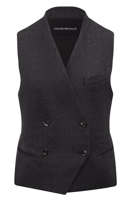 Женский шерстяной жилет EMPORIO ARMANI серого цвета, арт. EW001093/TE11222 | Фото 1 (Материал внешний: Шерсть; Драгоценные камни: Проставлено; Материал сплава: Проставлено; Длина (верхняя одежда): Короткие)