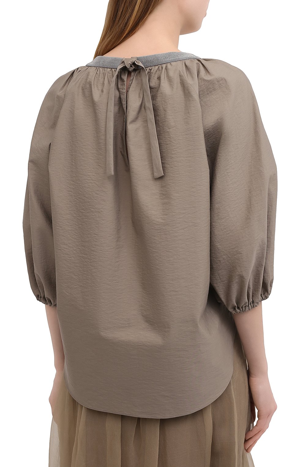 Хлопковый топ BRUNELLO CUCINELLI хаки цвета по цене 125000 руб., арт. M0F79FC400, фото 4 Хлопковый топ BRUNELLO CUCINELLI, арт. M0F79FC400, фото 4
