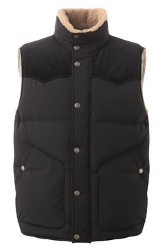 Мужской пуховый жилет BRUNELLO CUCINELLI черного цвета, арт. MM4031942 | Фото 1 (Материал внешний: Синтетический материал; Материал сплава: Проставлено; Драгоценные камни: Проставлено; Длина (верхняя одежда): Короткие; Мужское Кросс-КТ: жилеты-объемные; Стили: Кэжуэл)