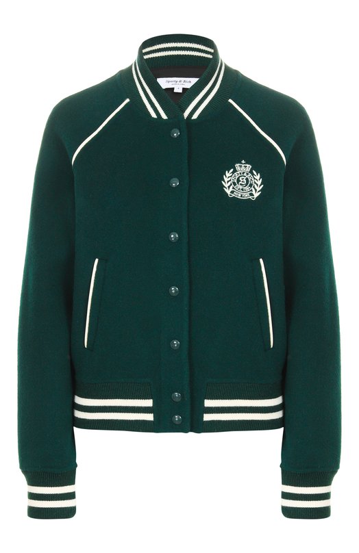 Бомбер из шерсти и кашемира Sporty and Rich 0W029606241GR10 Зелёный 0W029606241GR10