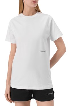 Женская хлопковая футболка HINNOMINATE белого цвета, арт. HMABW01406 | Фото 3 (Рукава: Короткие; Длина (для топов): Стандартные; Материал внешний: Хлопок; Принт: Без принта; Стили: Спорт-шик)