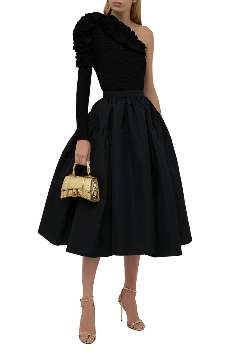 Женская юбка ALEXANDER MCQUEEN черного цвета, арт. 665397/QEACM | Фото 2 (Длина Ж (юбки, платья, шорты): Миди; Материал внешний: Синтетический материал; Стили: Гламурный; Женское Кросс-КТ: Юбка-одежда; Региональные ограничения белый список (Axapta Mercury): RU; Драгоценные камни: Проставлено; Материал сплава: Проставлено)